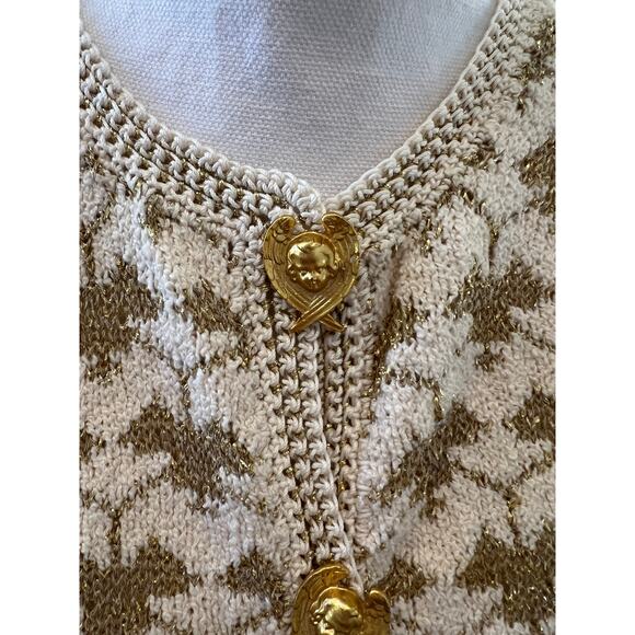 Vintage Dia North of Boston Metallic Gold & Cream Cardigan Sweater - Picture 7 of 11